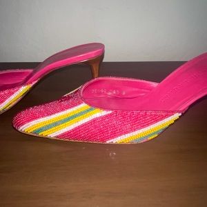 Barbie Pink Striped Beaded Mules Ralph Lauren Collection